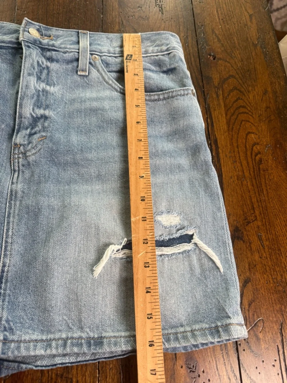 Madewell Light Wash Distressed Denim Mini Skirt 30”‎